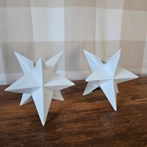 Vtg MCM Fitz and Floyd White Ceramic Star Candle Holders Pair Made in Japan